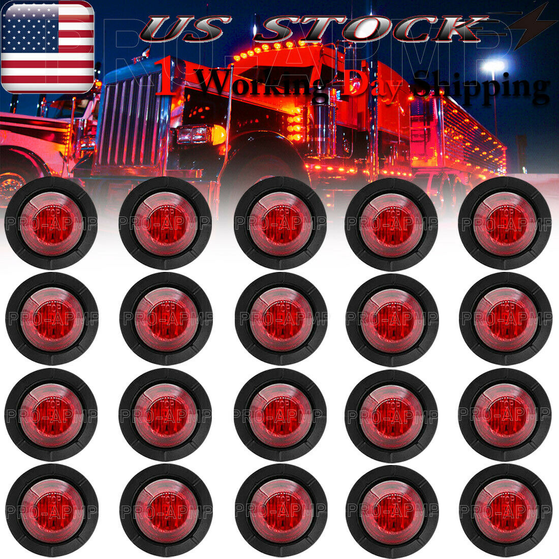 20x Mini 3/4" Led Side Marker Lights Red Waterproof Truck Trailer Bullet Light